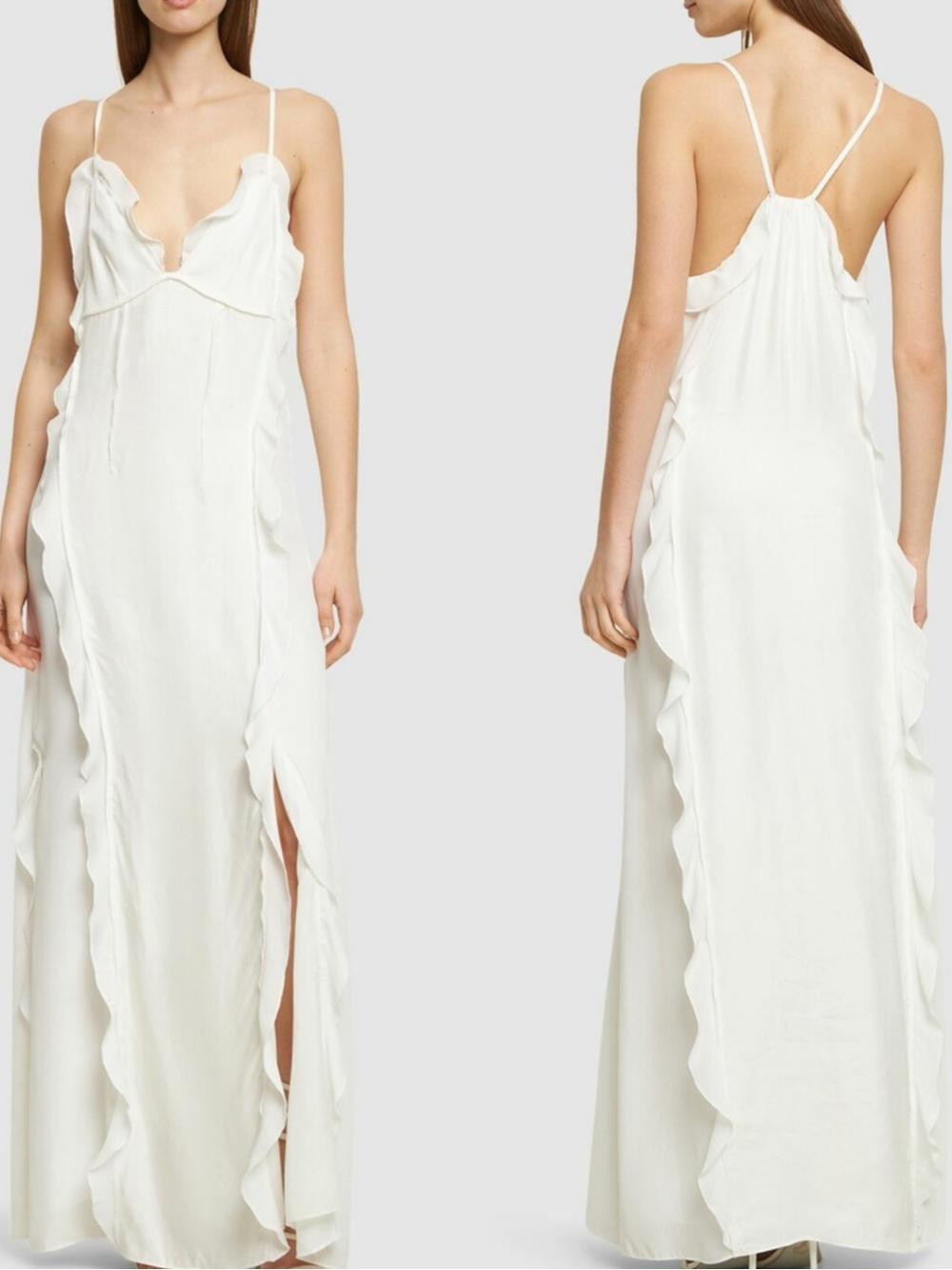 NWT SIMKHAI Emily Ruffle White Maxi Cami Dress